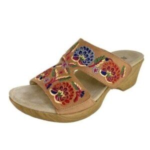 Alegria Leather Embroidered Strappy Comfort Heeled Sandals